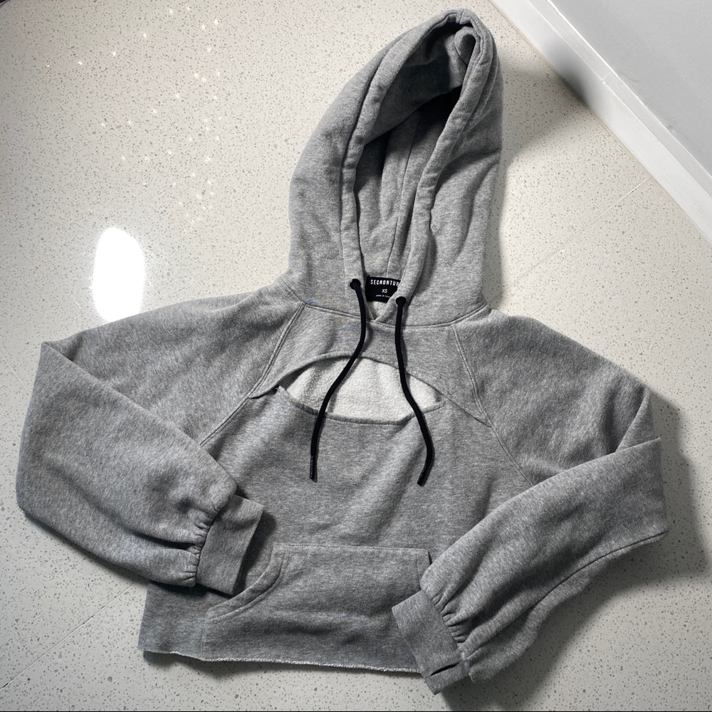 Gray Cutout Hoodie Sweater